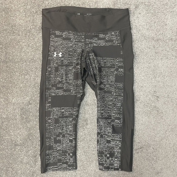 Under Armour Leggings Womens Large Grey Crop Heat Gear Active Workout Stretch - Picture 1 of 10